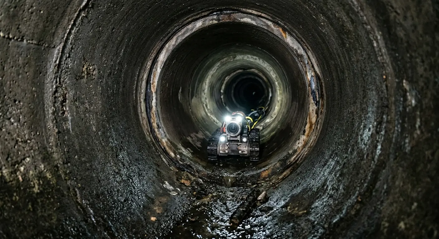 Robotic sewer camera inspecting pipe interior for Sewer Line Cleaning in Temecula